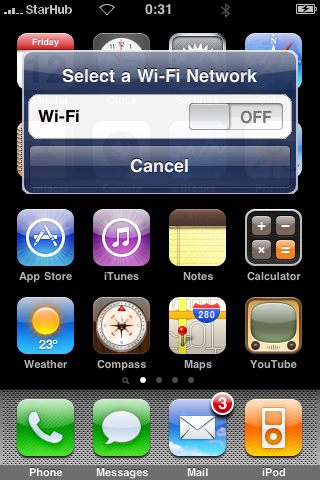 iPhone WiFi dialog suggestion, WiFi Off