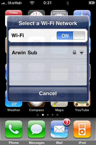 iPhone WiFi dialog suggestion, WiFi On