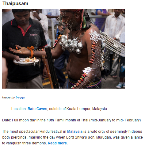Lonely Planet Best Festivals Feb 2012 - Thaipusam