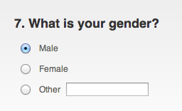 Gender options: male, female and other